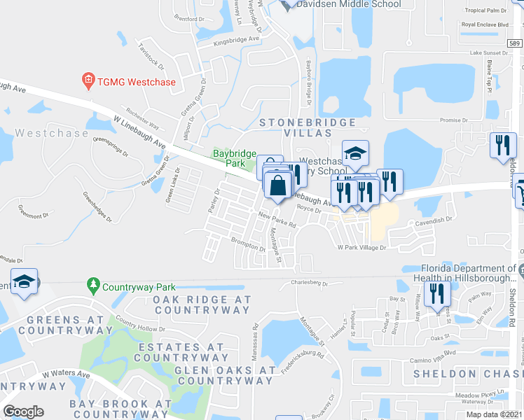 map of restaurants, bars, coffee shops, grocery stores, and more near 10119 Belgrave Road in Tampa