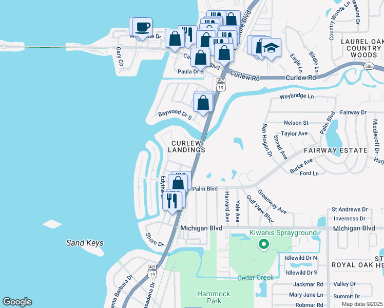 map of restaurants, bars, coffee shops, grocery stores, and more near 633 Duchess Boulevard in Dunedin