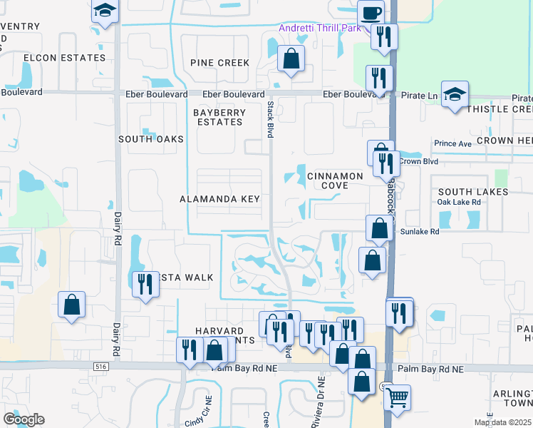 map of restaurants, bars, coffee shops, grocery stores, and more near 4310 Alamanda Key Drive in Melbourne