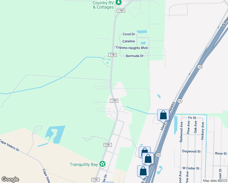 map of restaurants, bars, coffee shops, grocery stores, and more near 1702 Farm to Market 1781 in Rockport