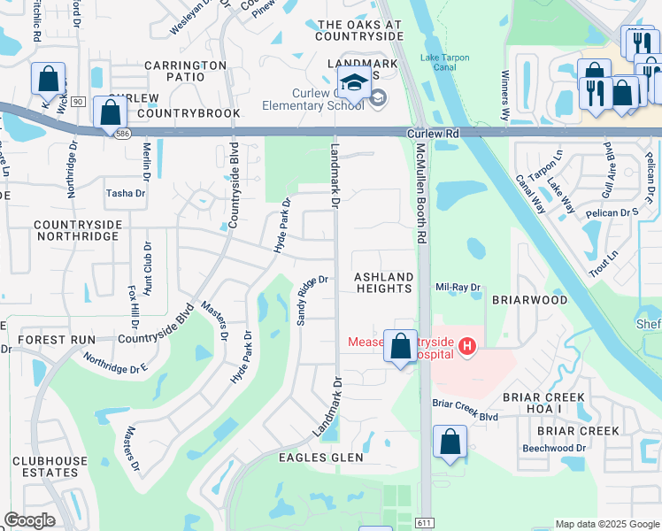 map of restaurants, bars, coffee shops, grocery stores, and more near 3016 Ashland Terrace in Clearwater
