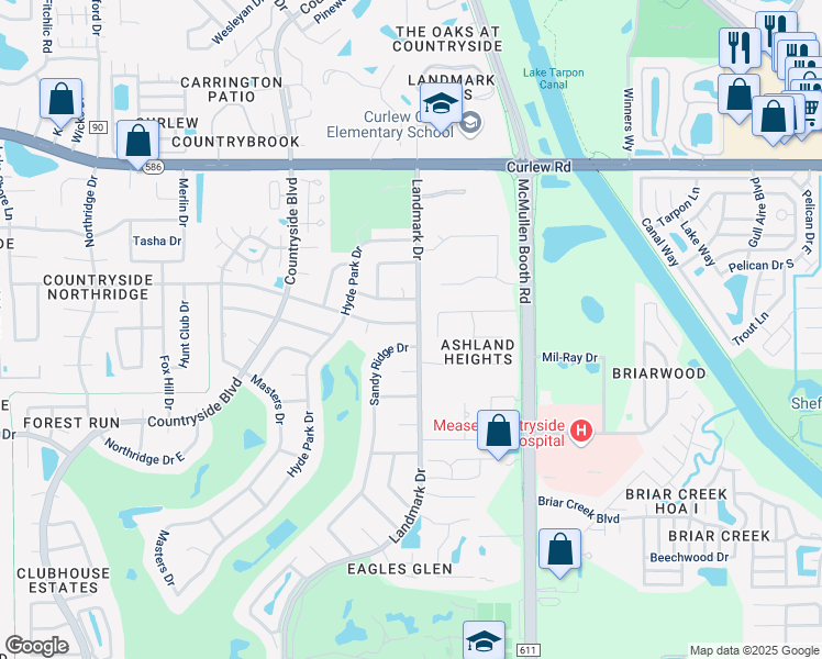 map of restaurants, bars, coffee shops, grocery stores, and more near 3016 Ashland Terrace in Clearwater