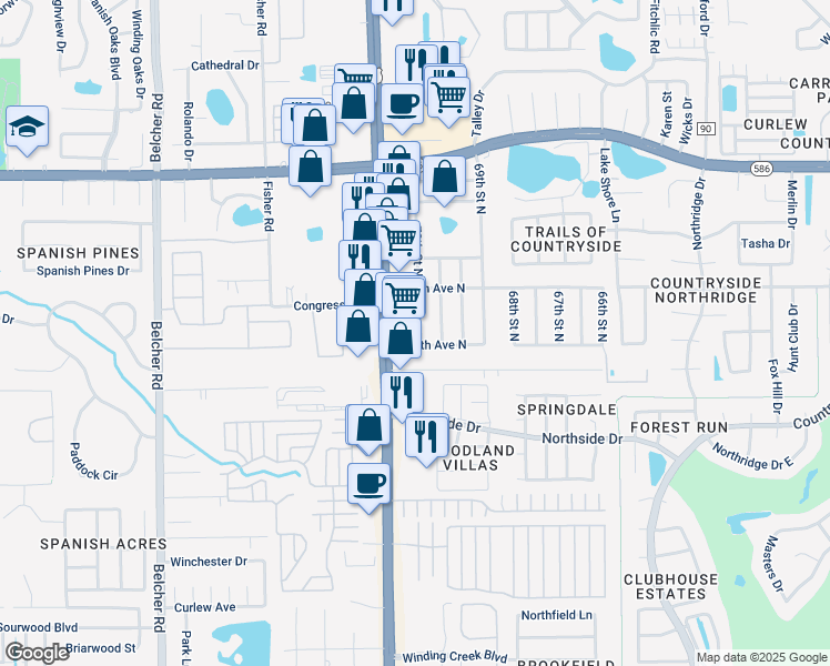 map of restaurants, bars, coffee shops, grocery stores, and more near 29764 70th Street North in Clearwater
