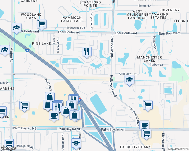 map of restaurants, bars, coffee shops, grocery stores, and more near 2133 Royal Drive in Melbourne