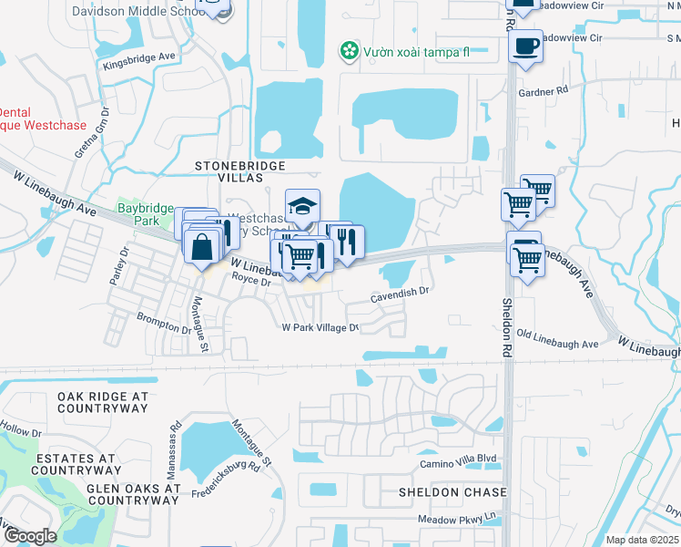 map of restaurants, bars, coffee shops, grocery stores, and more near 9450 West Linebaugh Avenue in Tampa