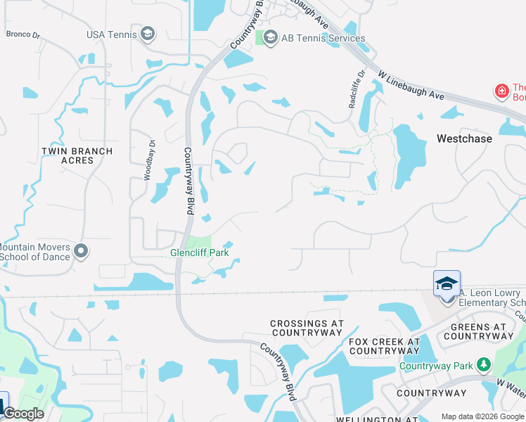 map of restaurants, bars, coffee shops, grocery stores, and more near 12101 Glencliff Circle in Tampa