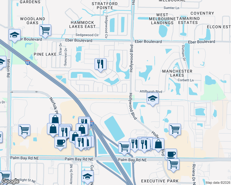map of restaurants, bars, coffee shops, grocery stores, and more near 2133 Royal Drive in Melbourne