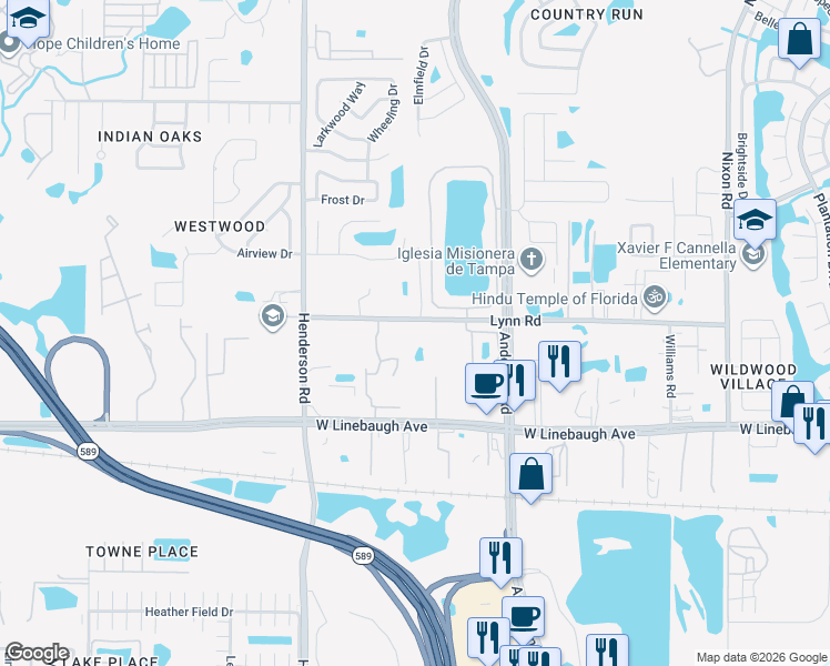 map of restaurants, bars, coffee shops, grocery stores, and more near 11069 Lynn Lake Circle in Tampa