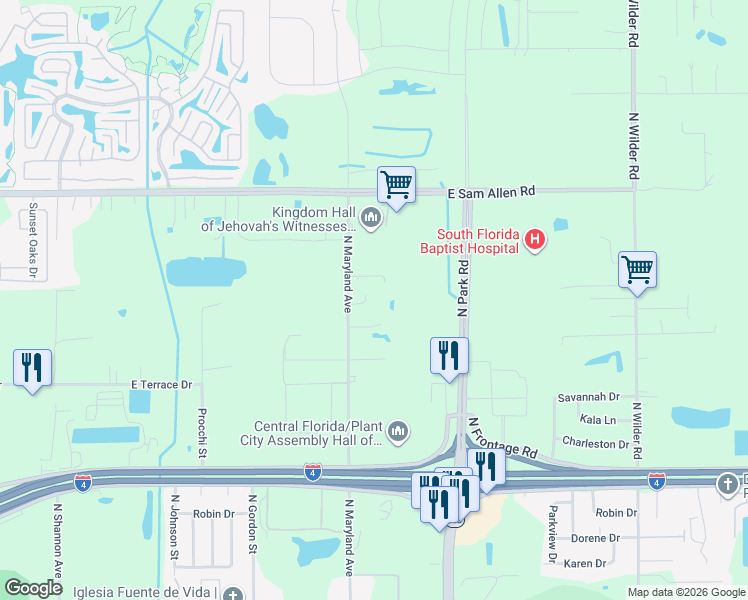 map of restaurants, bars, coffee shops, grocery stores, and more near 3008 North Maryland Avenue in Plant City