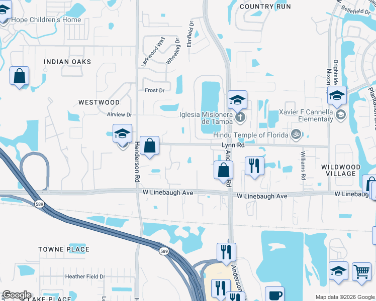 map of restaurants, bars, coffee shops, grocery stores, and more near 11069 Lynn Lake Circle in Tampa