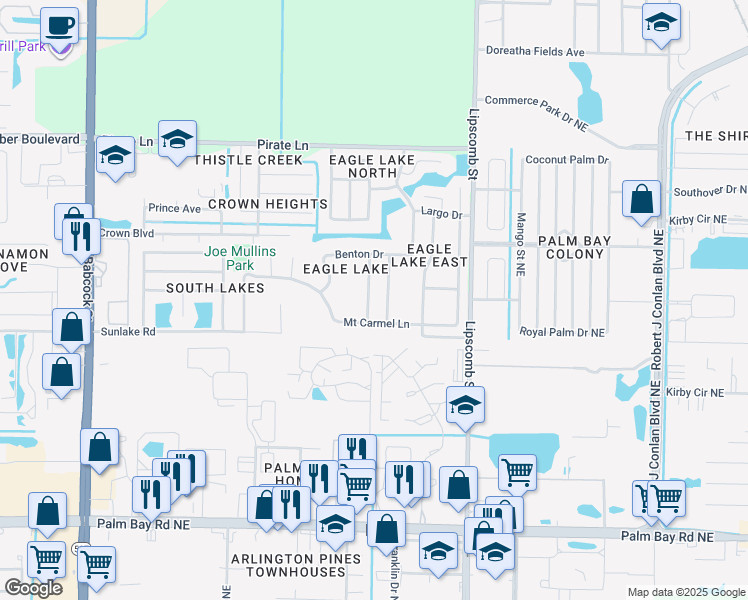 map of restaurants, bars, coffee shops, grocery stores, and more near 4311 Swanna Drive in Melbourne