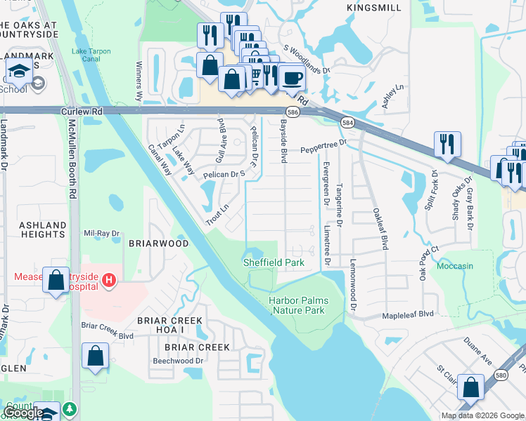 map of restaurants, bars, coffee shops, grocery stores, and more near 2020 Dover Ct in Oldsmar