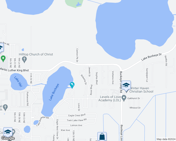 map of restaurants, bars, coffee shops, grocery stores, and more near 5146 Michelle Street in Winter Haven