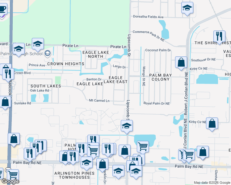 map of restaurants, bars, coffee shops, grocery stores, and more near 4263 Collinwood Drive in Melbourne