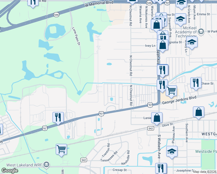 map of restaurants, bars, coffee shops, grocery stores, and more near 411 Alice Drive in Lakeland