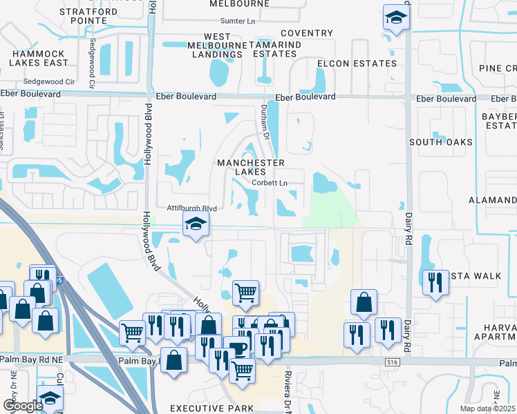 map of restaurants, bars, coffee shops, grocery stores, and more near 4082 Joslin Way in Melbourne
