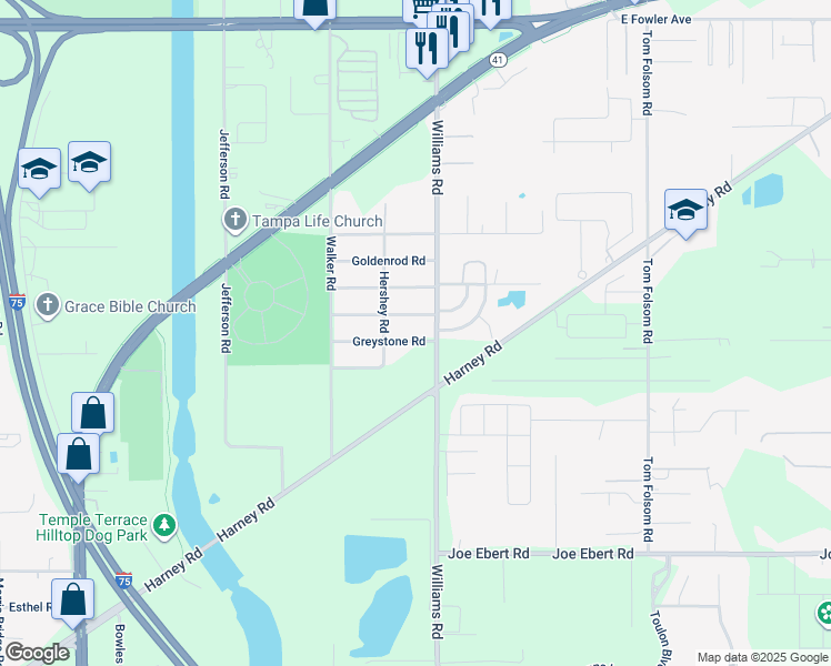 map of restaurants, bars, coffee shops, grocery stores, and more near 9411 Grandfield Road in Thonotosassa