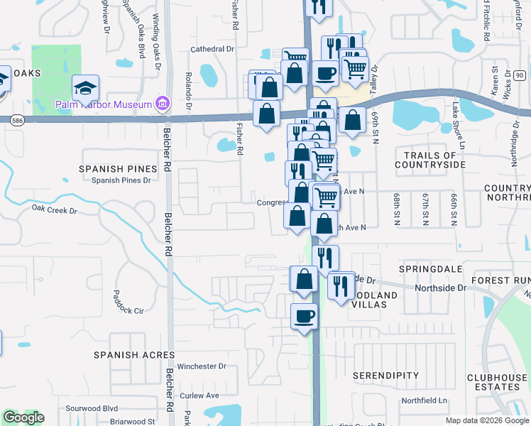 map of restaurants, bars, coffee shops, grocery stores, and more near 3382 Covered Bridge Drive West in Dunedin
