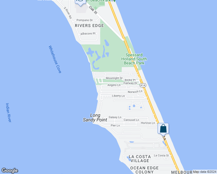 map of restaurants, bars, coffee shops, grocery stores, and more near 407 Norwich Lane in Melbourne Beach