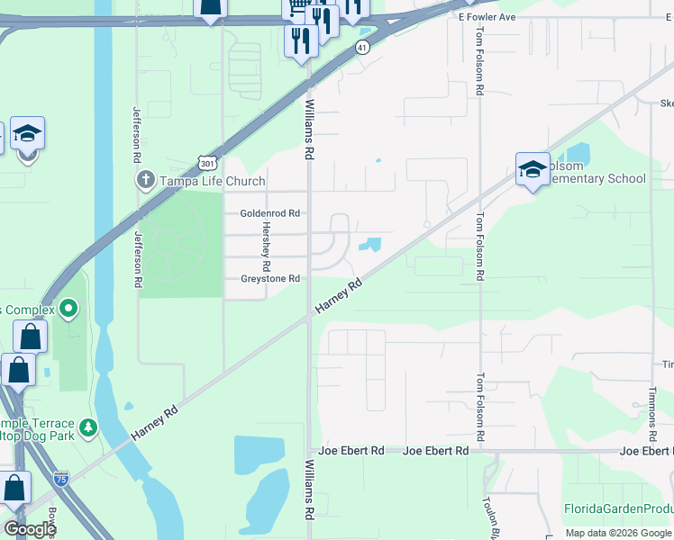 map of restaurants, bars, coffee shops, grocery stores, and more near 10314 Blue Field Court in Thonotosassa