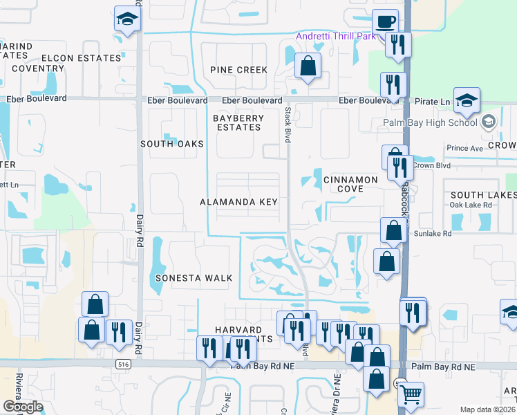 map of restaurants, bars, coffee shops, grocery stores, and more near 563 Heming Way in Melbourne