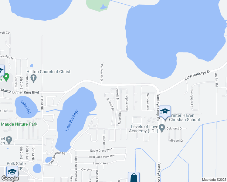 map of restaurants, bars, coffee shops, grocery stores, and more near 4117 Sophia Boulevard in Winter Haven
