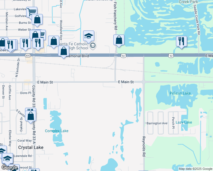 map of restaurants, bars, coffee shops, grocery stores, and more near 14 Eleanor Drive in Lakeland