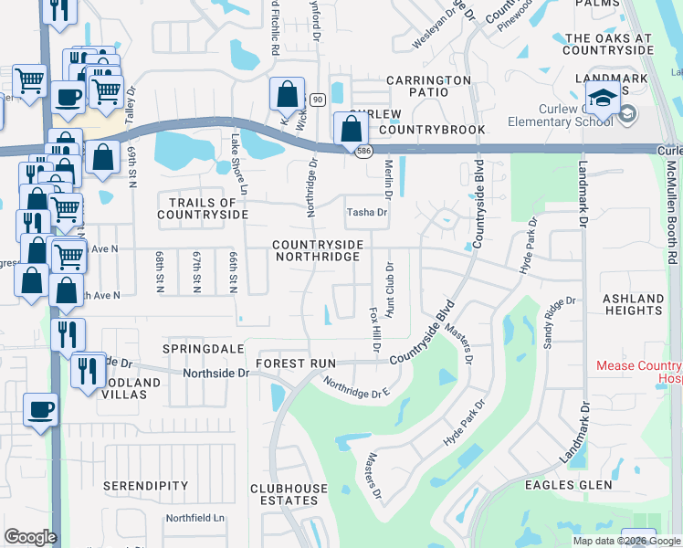 map of restaurants, bars, coffee shops, grocery stores, and more near 2724 Redford Court East in Clearwater