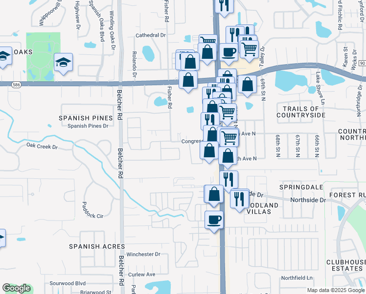 map of restaurants, bars, coffee shops, grocery stores, and more near 3382 Covered Bridge Drive West in Dunedin