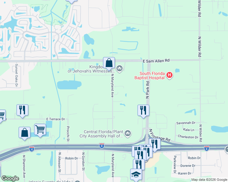 map of restaurants, bars, coffee shops, grocery stores, and more near 3008 North Maryland Avenue in Plant City