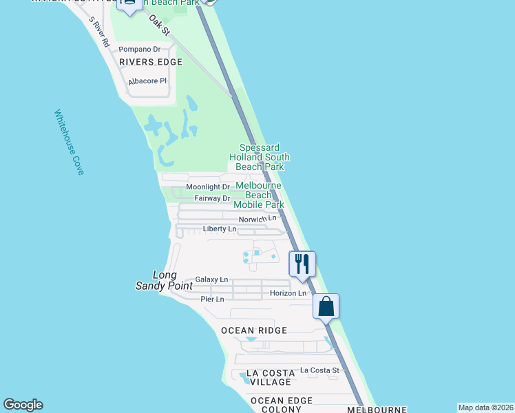 map of restaurants, bars, coffee shops, grocery stores, and more near 403 Fairway Drive in Melbourne Beach