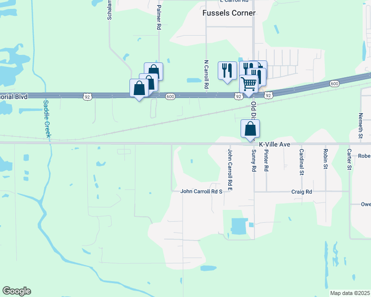 map of restaurants, bars, coffee shops, grocery stores, and more near 4707 East Co Road 542 in Lakeland