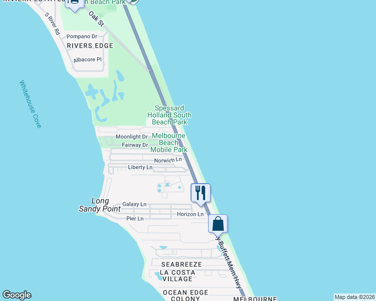 map of restaurants, bars, coffee shops, grocery stores, and more near 2705 Florida A1A in Melbourne Beach