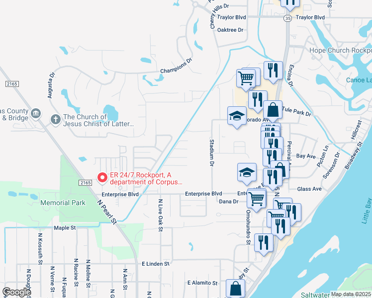 map of restaurants, bars, coffee shops, grocery stores, and more near 65 Charlie in Rockport