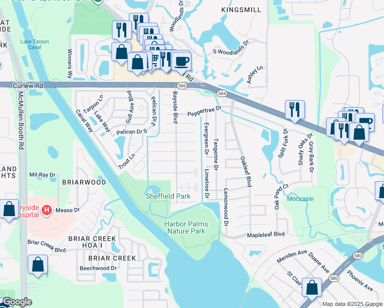 map of restaurants, bars, coffee shops, grocery stores, and more near 1915 Montego Court in Oldsmar