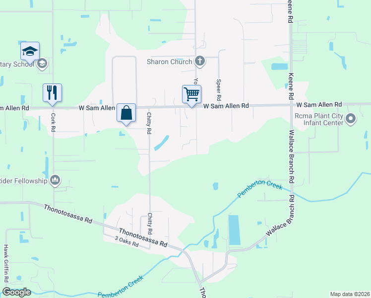 map of restaurants, bars, coffee shops, grocery stores, and more near 3808 Reverend Dar Dar Drive in Plant City
