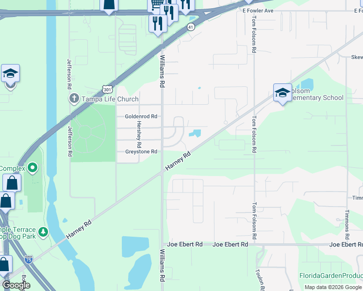 map of restaurants, bars, coffee shops, grocery stores, and more near 10314 Blue Field Court in Thonotosassa