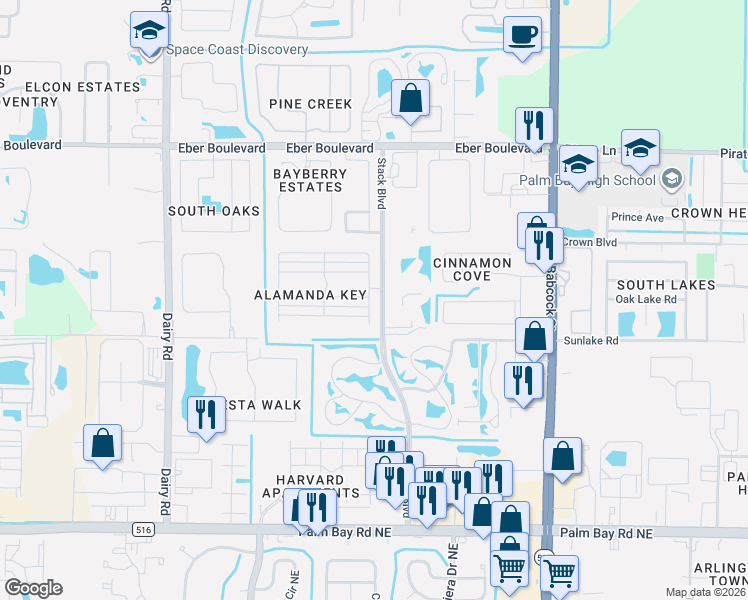 map of restaurants, bars, coffee shops, grocery stores, and more near 4320 Alamanda Key Drive in Melbourne