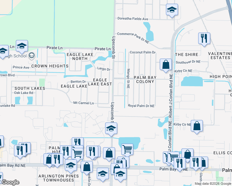 map of restaurants, bars, coffee shops, grocery stores, and more near 3597 Mount Carmel Lane in Melbourne