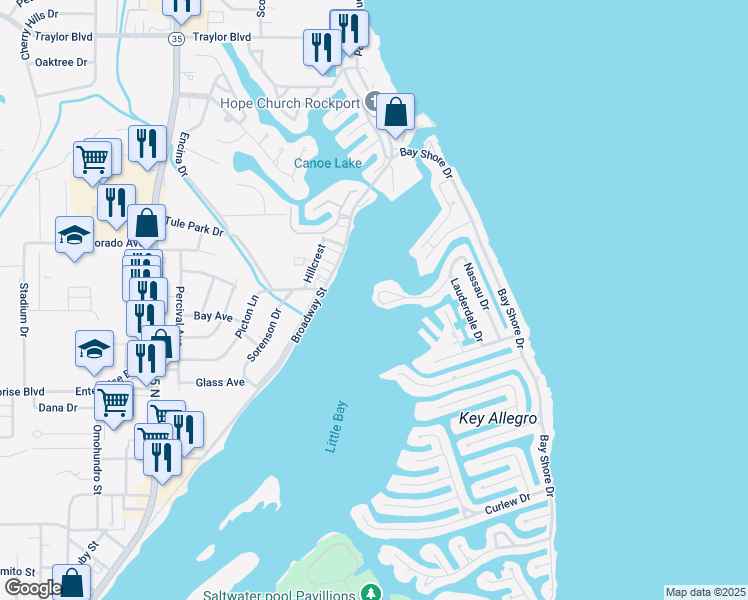 map of restaurants, bars, coffee shops, grocery stores, and more near 73 Nassau Drive in Rockport