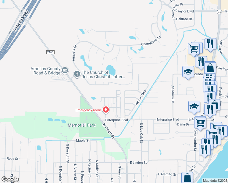 map of restaurants, bars, coffee shops, grocery stores, and more near 600R Enterprise Boulevard in Rockport