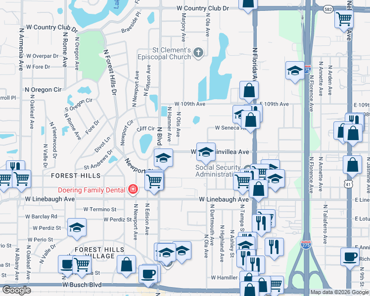 map of restaurants, bars, coffee shops, grocery stores, and more near 715 West Bougainvillea Avenue in Tampa