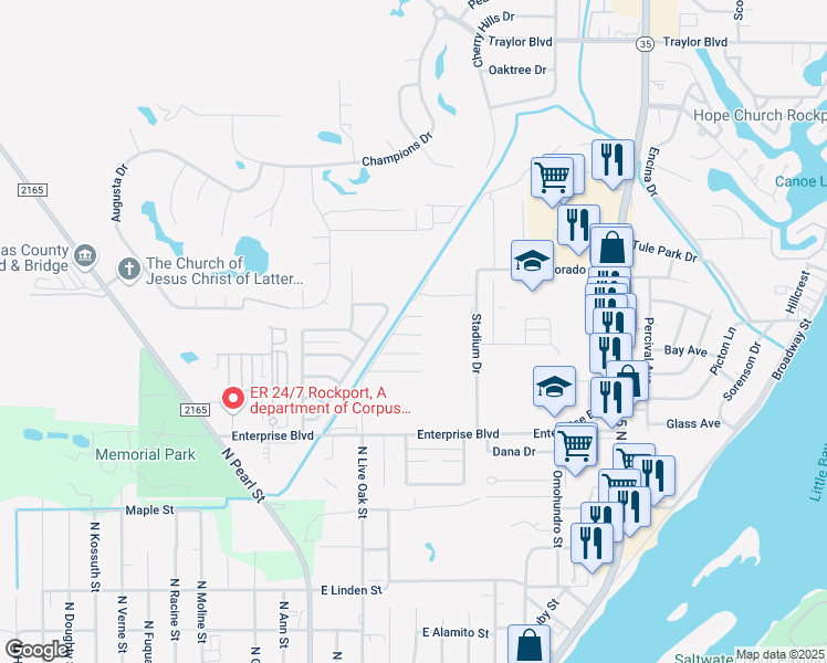 map of restaurants, bars, coffee shops, grocery stores, and more near 65 Charlie in Rockport