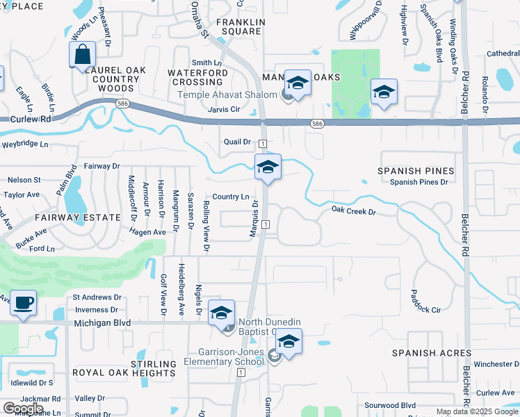 map of restaurants, bars, coffee shops, grocery stores, and more near 2535 Marquis Drive in Dunedin