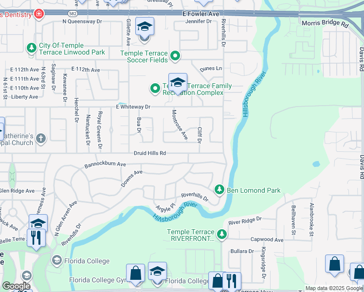 map of restaurants, bars, coffee shops, grocery stores, and more near 6627 Glencoe Drive in Tampa