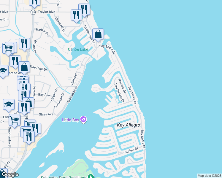 map of restaurants, bars, coffee shops, grocery stores, and more near 207 Nassau Drive in Rockport