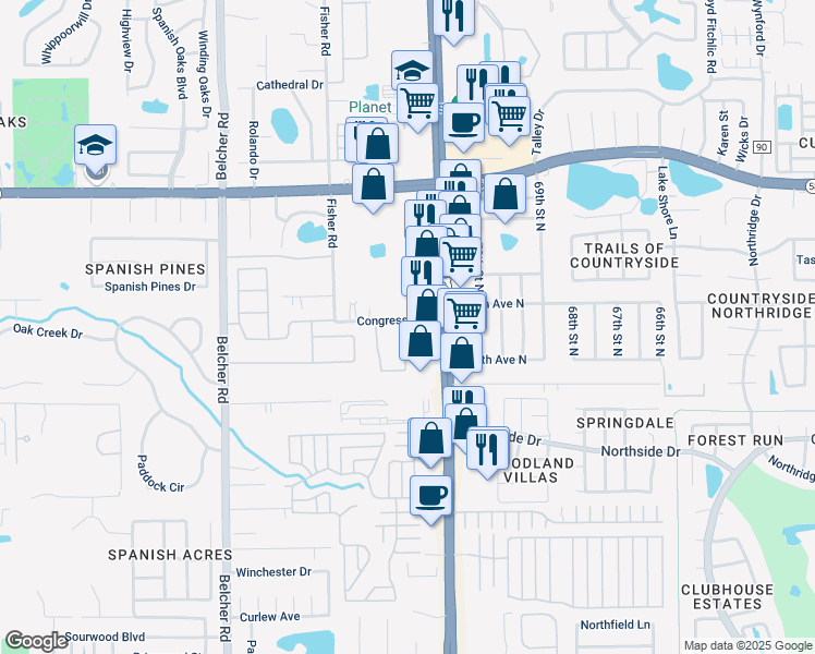 map of restaurants, bars, coffee shops, grocery stores, and more near 3379 Covered Bridge Drive East in Dunedin