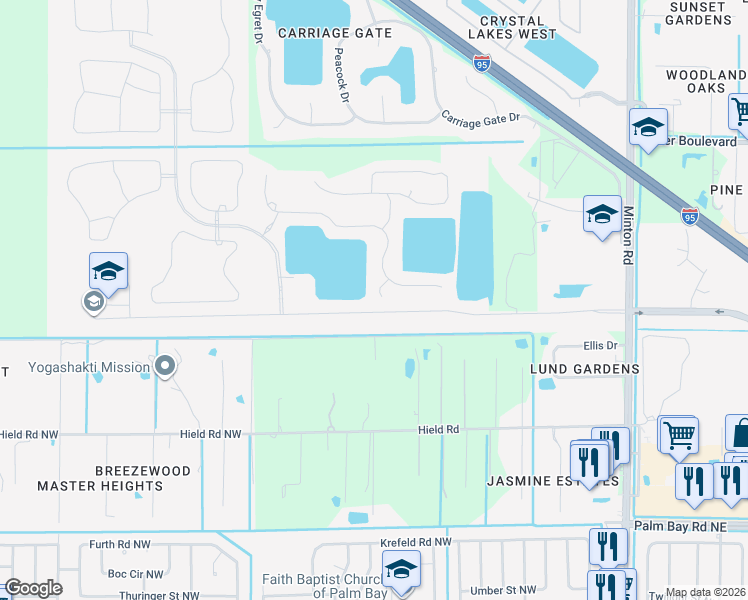 map of restaurants, bars, coffee shops, grocery stores, and more near 832 Cattail Court in West Melbourne