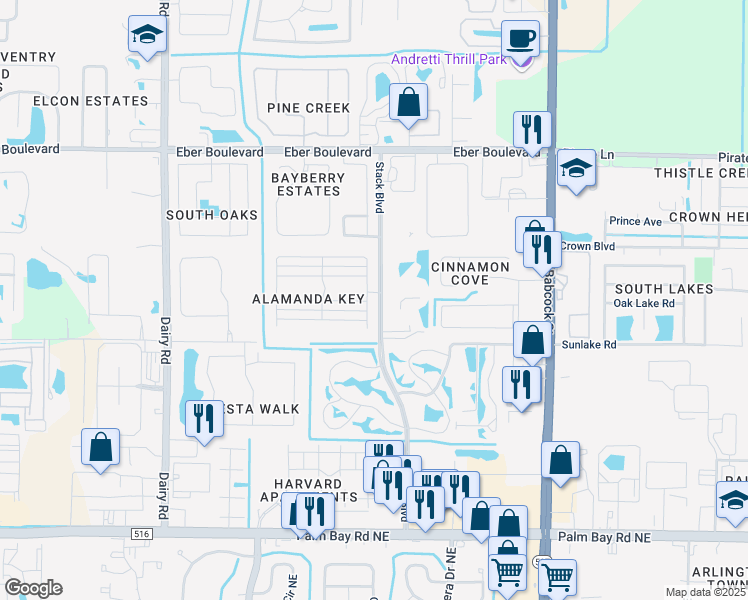 map of restaurants, bars, coffee shops, grocery stores, and more near 4310 Alamanda Key Drive in Melbourne