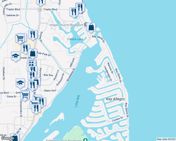 map of restaurants, bars, coffee shops, grocery stores, and more near 73 Nassau Drive in Rockport